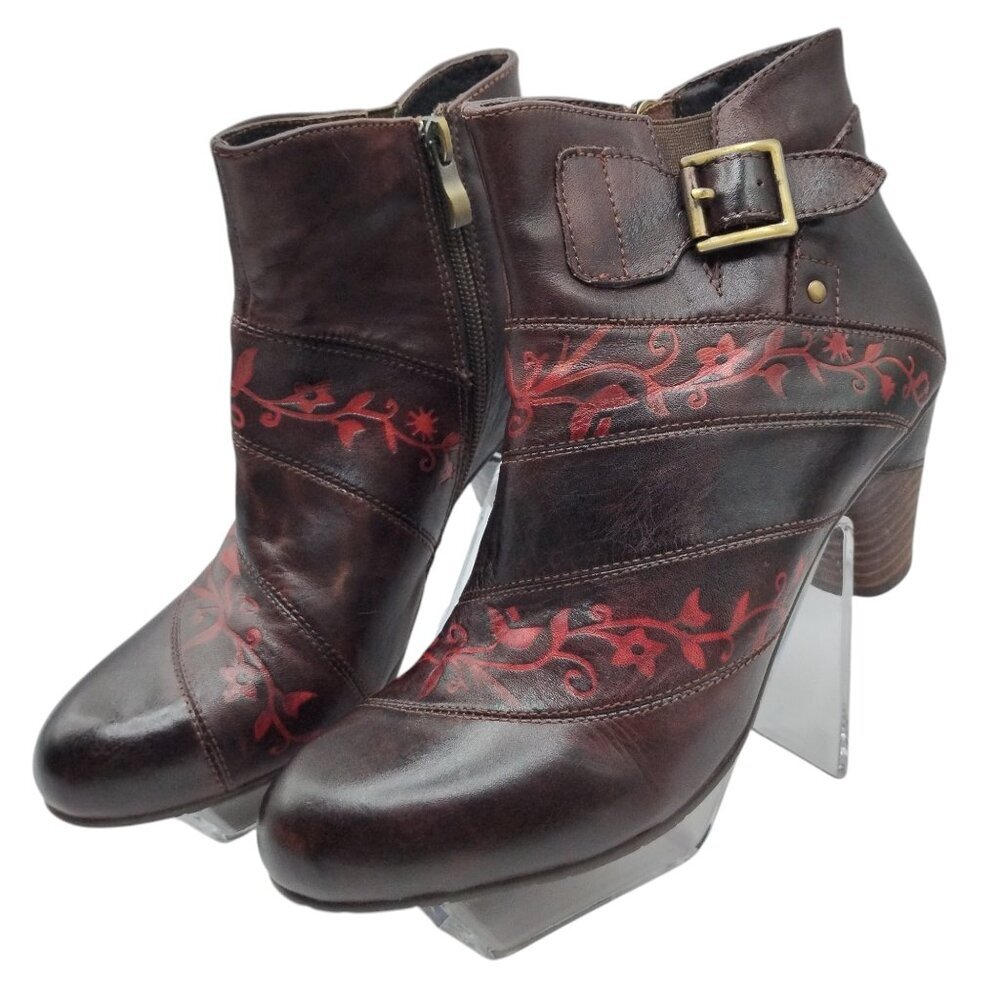 Spring Step Mantra Dark Brown Boots with Red Flowers, 38